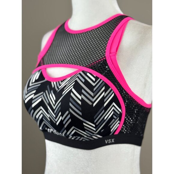 NEW Victorias Secret VSX Sport Racerback Sports Bra Pink Black High Impact 34D - Picture 3 of 13